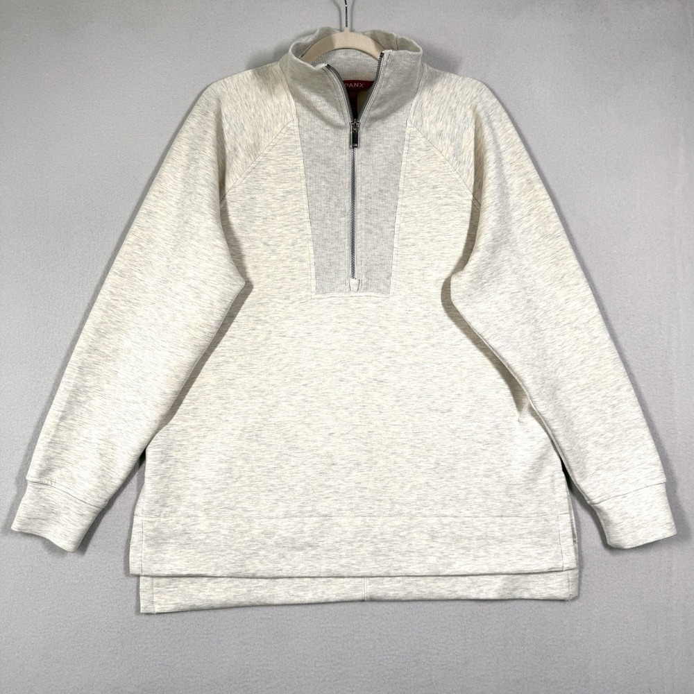 Spanx Top Womens L AirEssentials Brushed Half Zip Mock Neck Tunic Heather‎ Cream